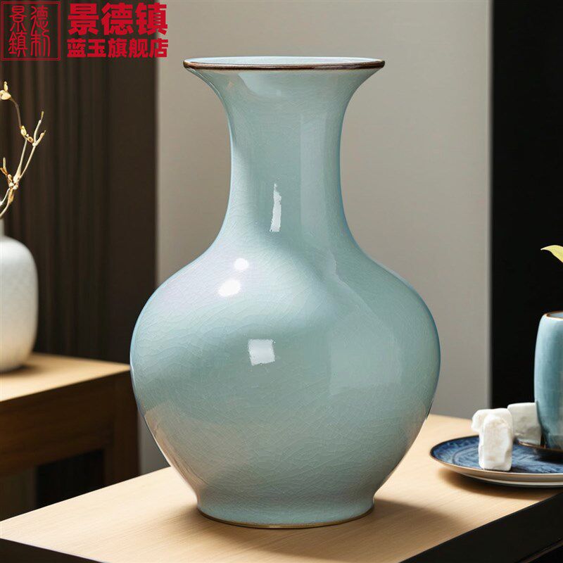 景德镇陶瓷花瓶摆件仿古官窑复古干花插花新中式客厅玄关家居饰品