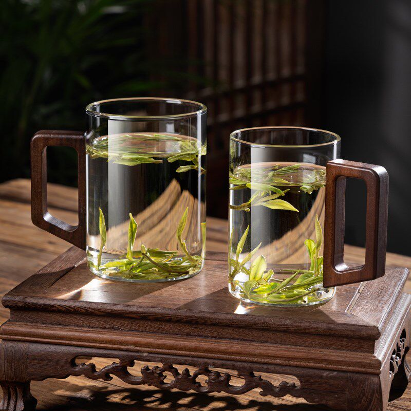 玻璃茶杯套装6只家用茶具男士泡绿茶专用水杯待客喝水杯子带把手