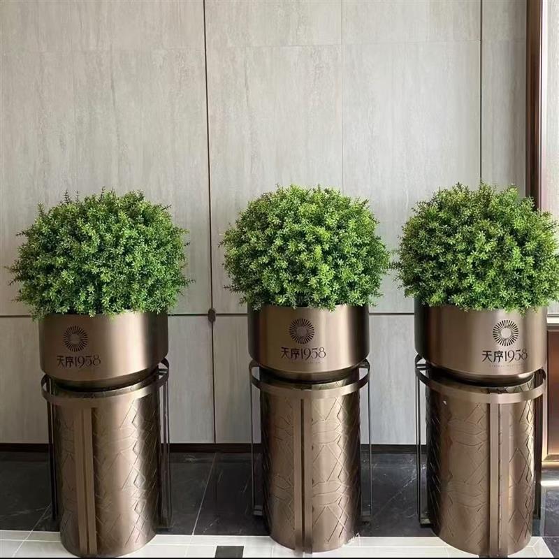 不锈钢花箱圆底碗状花箱电镀烤漆双色花盆种植槽大型移动树池花坛