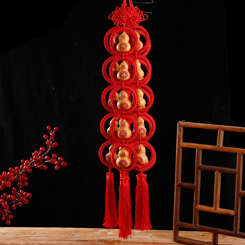 天然葫芦雕刻工艺家居装饰挂件门对门春节字串五福临门中国结车挂