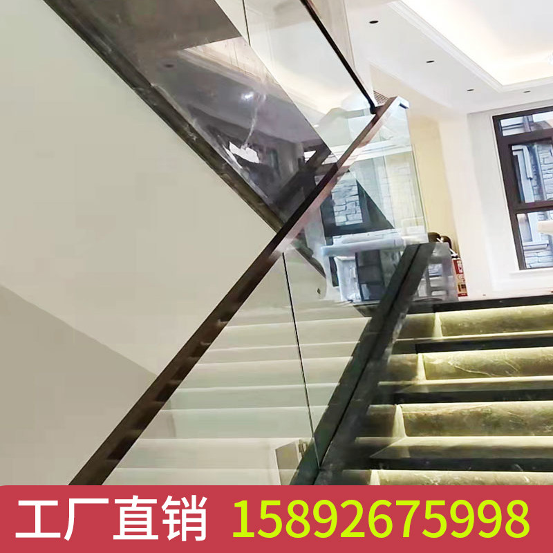 成都重庆定制玻璃楼梯扶手复式阁楼室内别墅实木楼梯玻璃护栏扶手