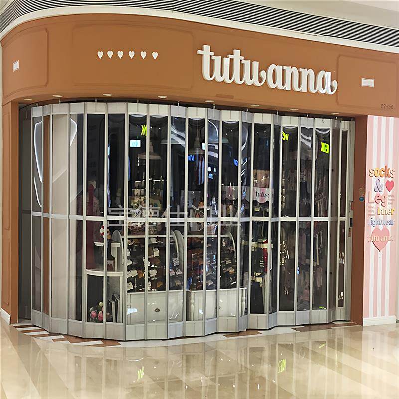 铝合金摺叠门弧形店铺门水晶折闸门手动推拉摺叠门香港横拉闸定制