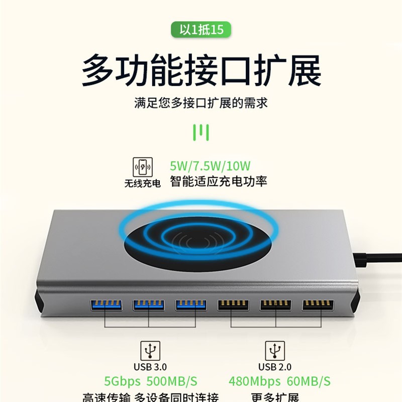 Typec扩展坞笔记本拓展USB分线4雷电3HDMI多接口网线转换器转接头