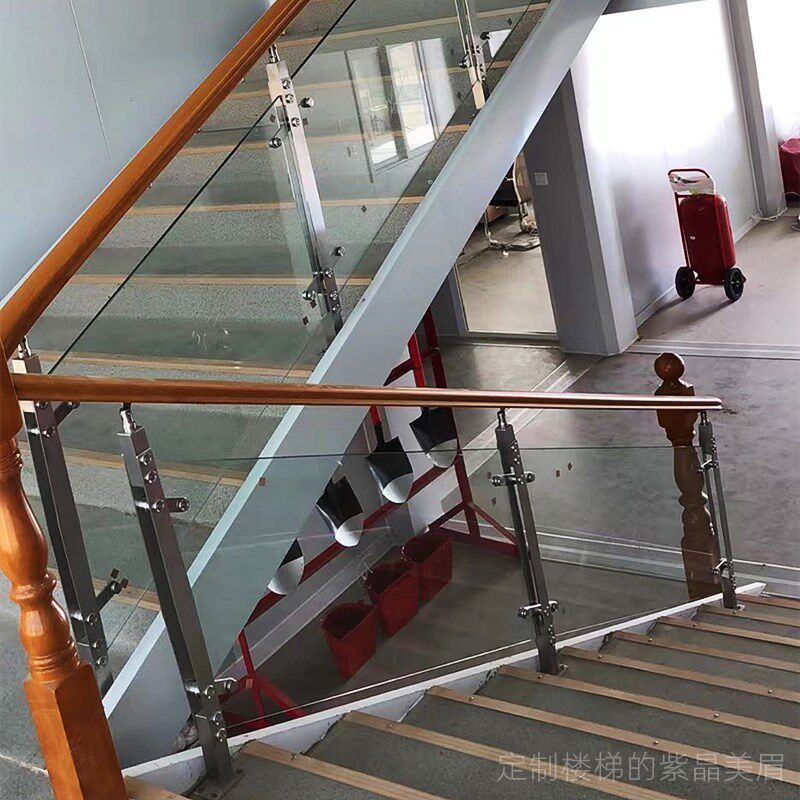 楼梯玻璃扶手复式公寓楼梯装修长沙别墅室内户外阳台玻璃护栏安装