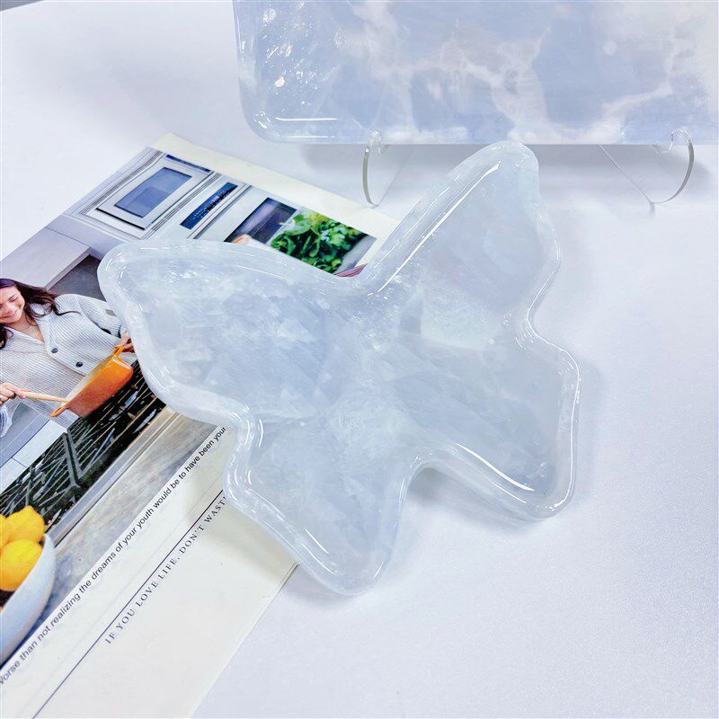 冰川蓝水晶大理石桌面装饰天然石材托盘香薰烛台现代简约花瓶摆件