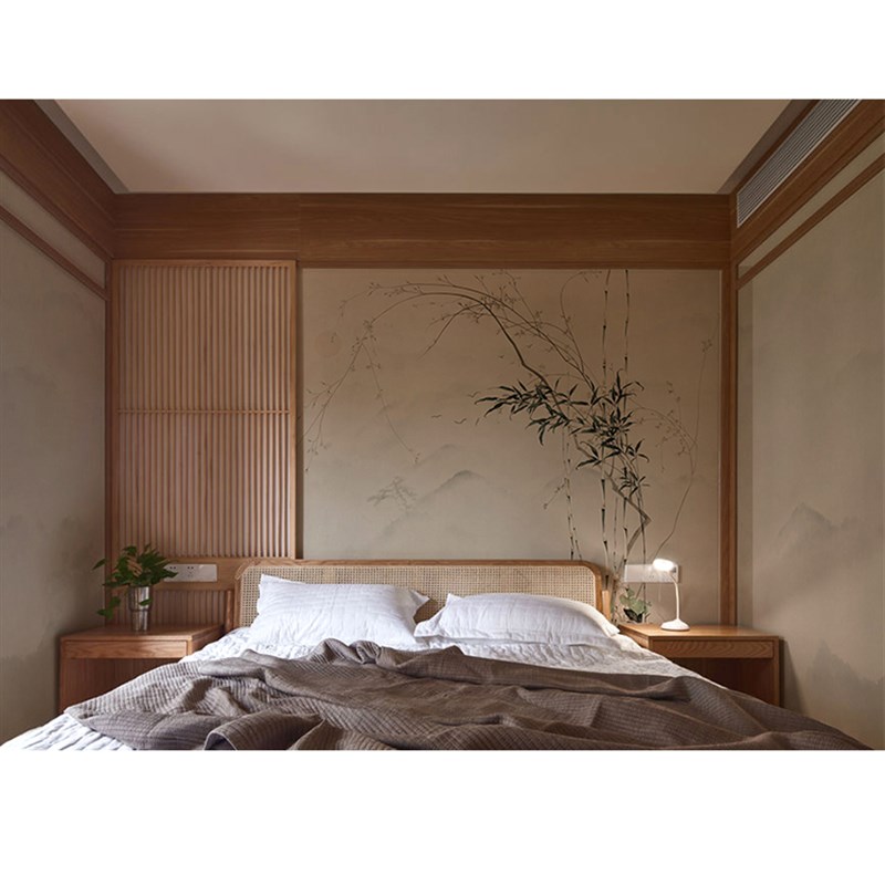 竹子花鸟中式意境壁纸水墨画山水墙纸客厅电视背景墙定制墙布卧室