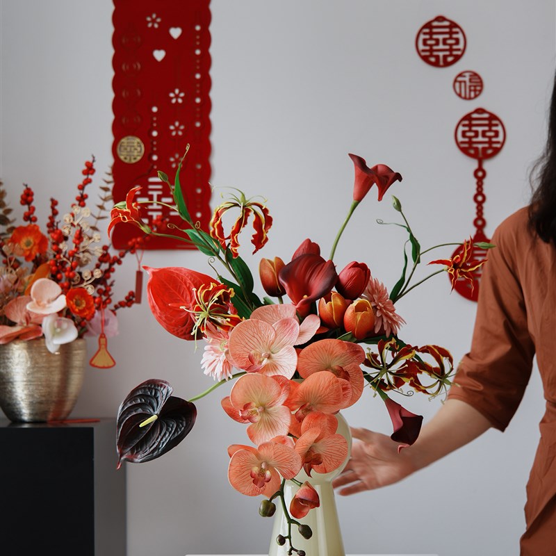 年宵花春节喜庆仿真花婚庆花束绢花客厅插花餐桌家居装饰品摆设