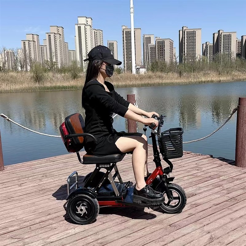 迈特维奇新款爬坡电动三轮车成年人家用代步车折叠双驱动电瓶车