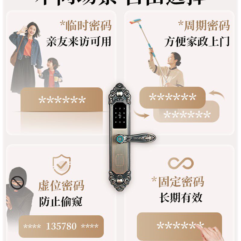 双开门别墅指纹锁高端覆古智能门锁密码防盗电子大农村锁户外防水