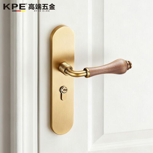 免改孔胡桃木室内门锁新中式简约一体房间把手静音连体卧室磁吸锁