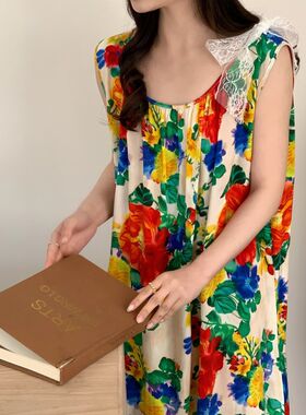 睡衣女春夏季棉绸睡裙无袖女士露背加肥高级感家居服孕妇外穿裙子