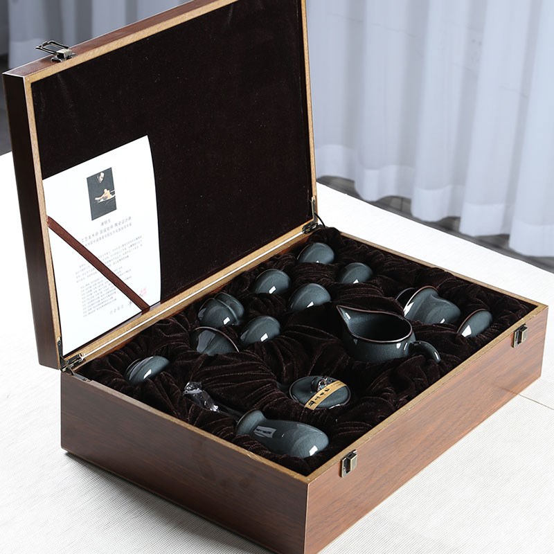 青瓷哥窑开片铁胎功夫茶具套装高端茶室泡茶壶家用三才盖碗送礼