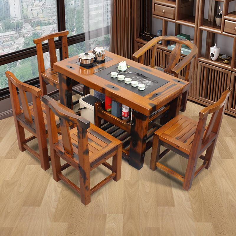 家用阳台小茶桌椅  中式实木办公室家用小户型功夫茶几 船木茶桌