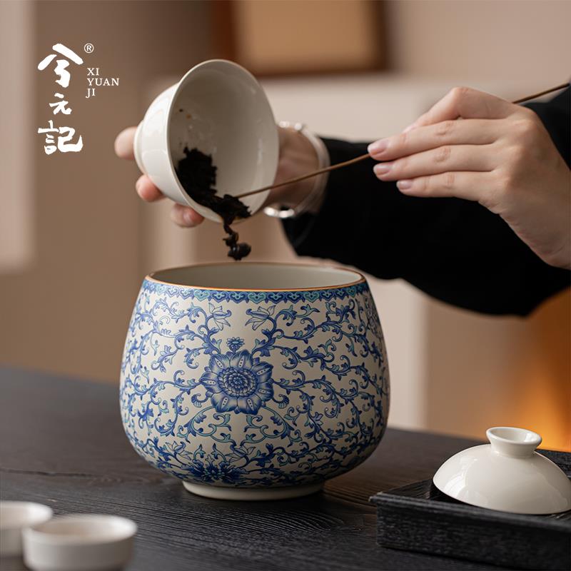 青花汝窑茶渣缸陶瓷茶洗建水大号水盂废水茶水桶功夫茶具茶道配件