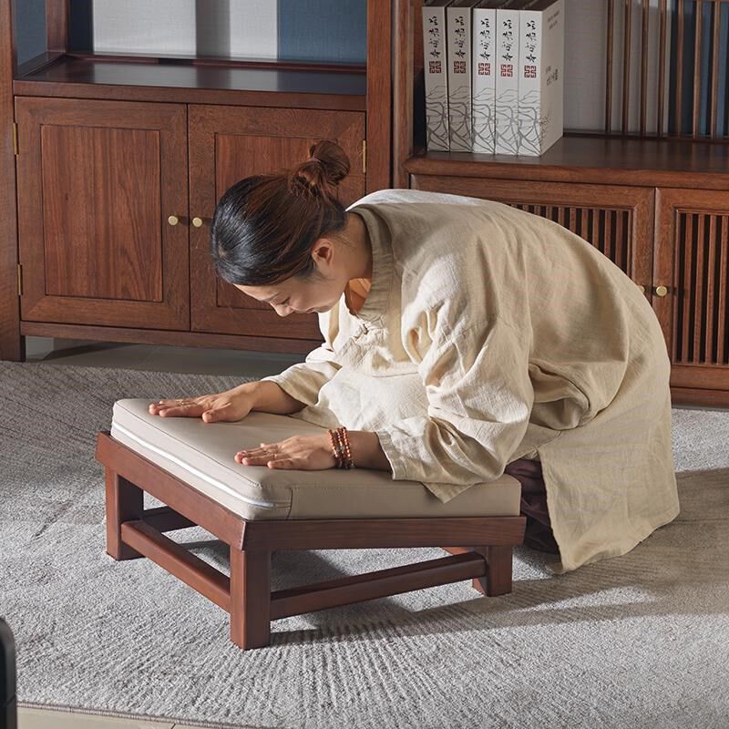 新中式实木拜凳家用跪拜垫寺院拜佛凳打坐垫蒲团黑胡桃木佛堂拜椅