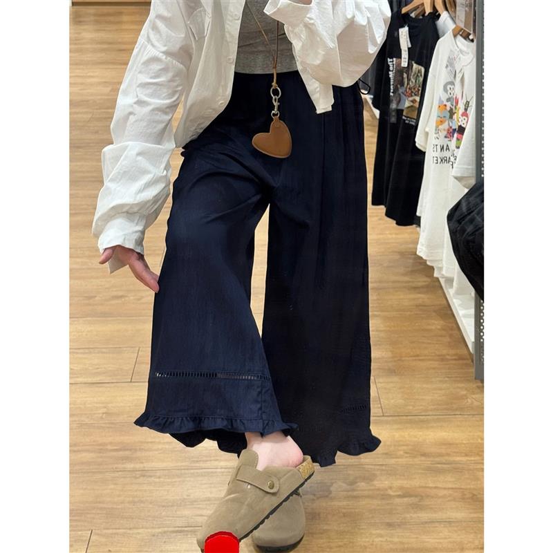 孕妇裤子夏季薄款外穿孕期不勒肚花边阔腿裤春夏装休闲打底裤春装