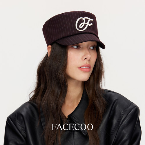 【林允同款】FACECOO时髦百搭条纹平顶帽个性简约小众设计报童帽