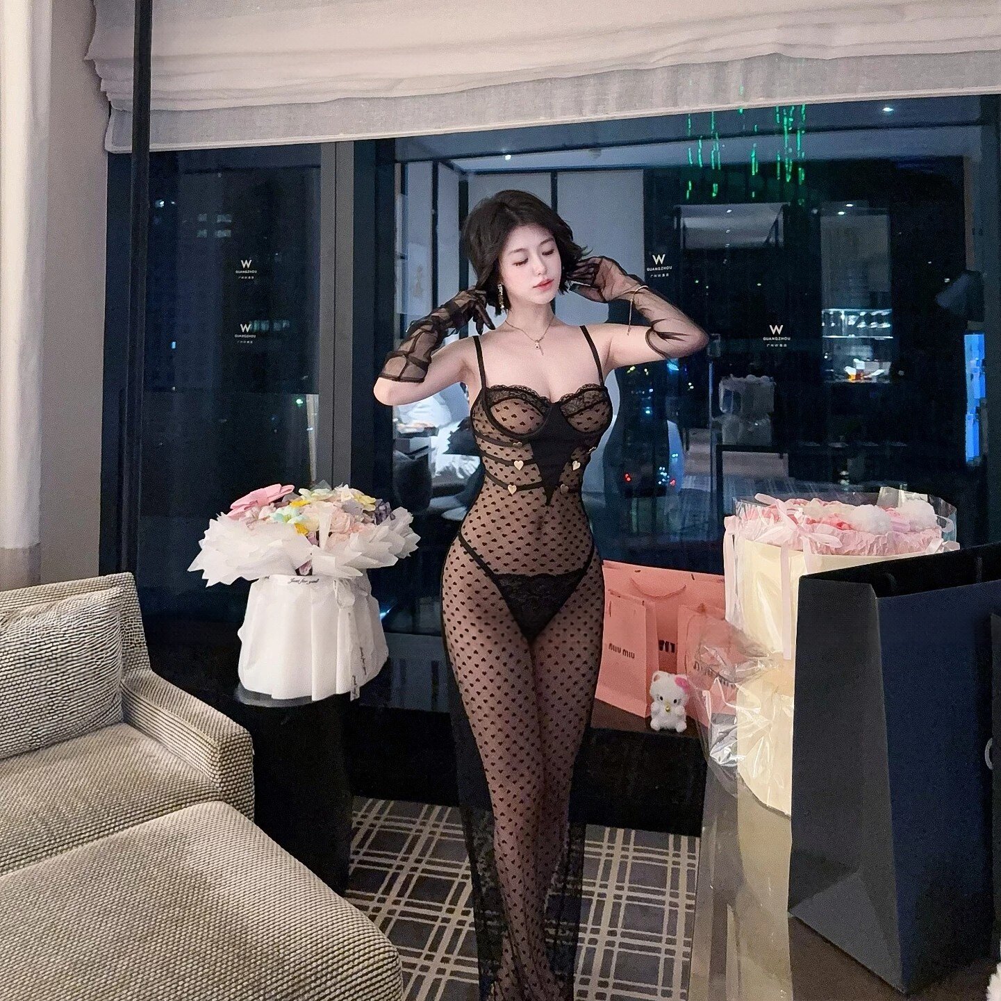 夏季女性感蕾丝吊带波点透视长裙