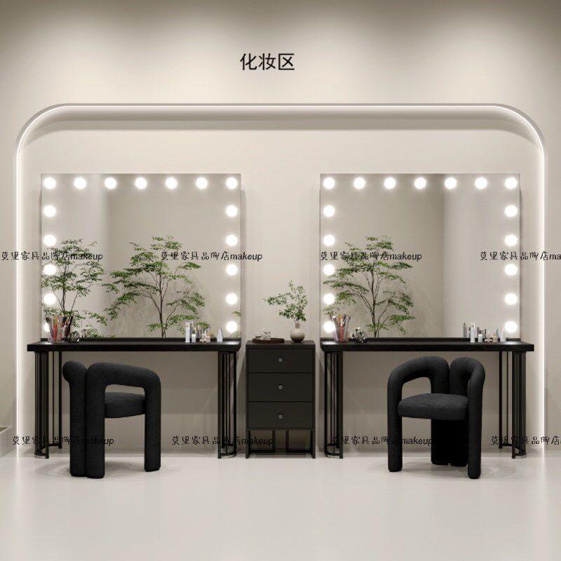 简约影楼婚纱店专业带灯化妆镜台美妆纹绣师专用培训工作室梳妆台