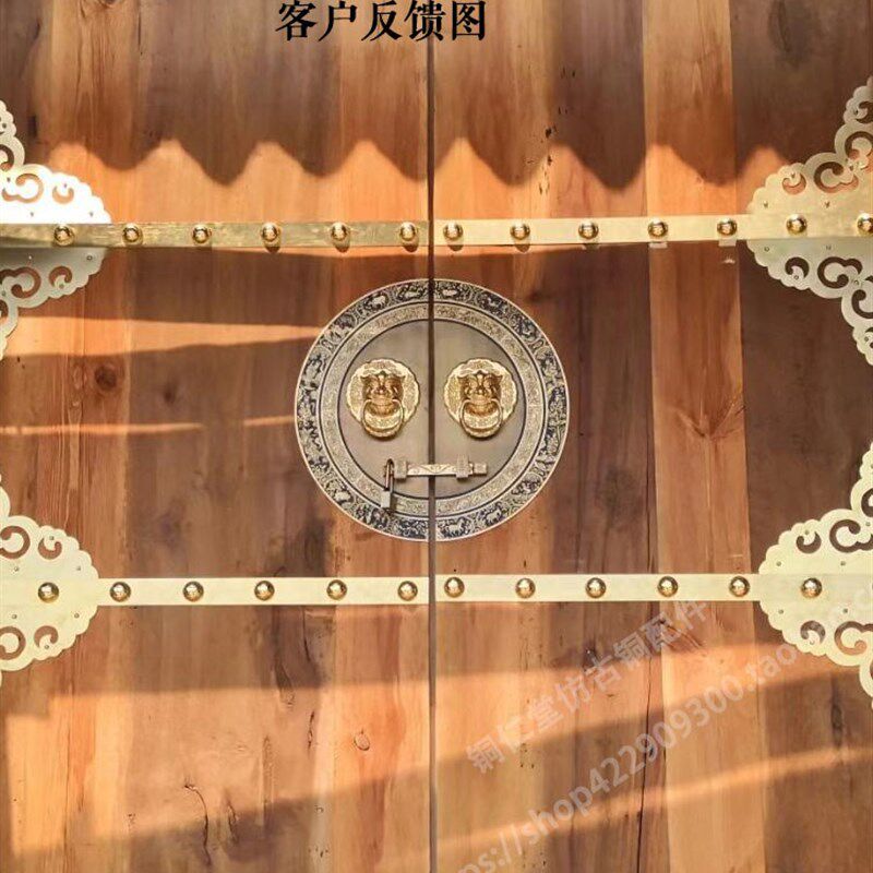 中式仿古大门纯铜拉手装饰配件麒麟狮头虎头兽头门环门环木门把手