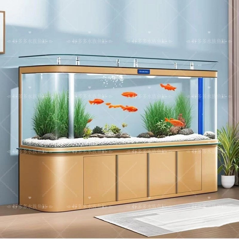 2026新款大弯鱼缸客厅中大型家用靠墙底过滤水族箱智能一体免换水