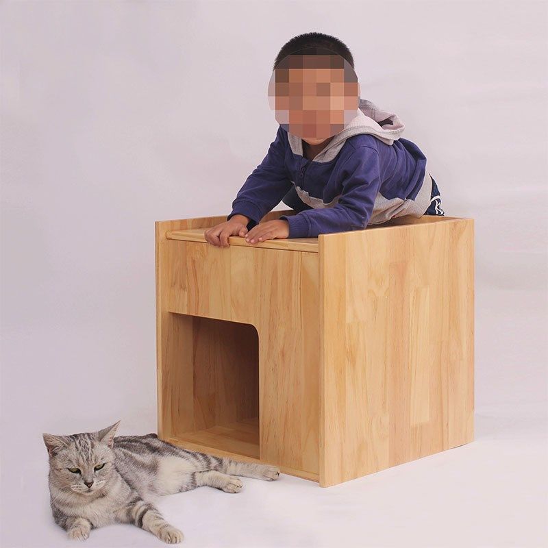 实木猫屋双层猫房子人猫共用家具狗窝封闭式木质猫产房猫窝可拆洗