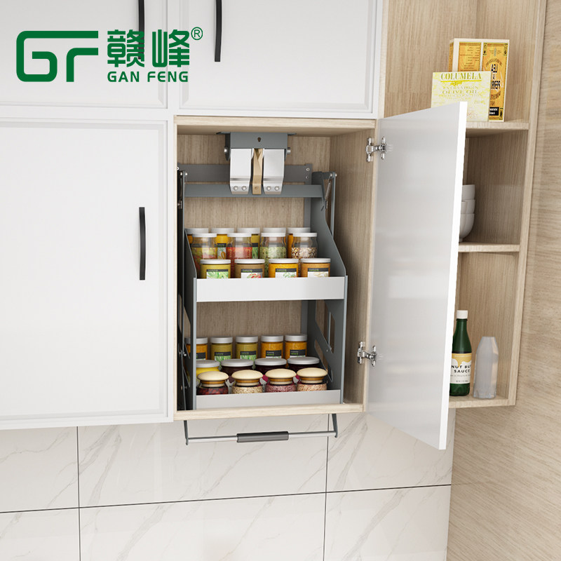 吊柜升降拉篮厨房橱柜下拉式调味拉篮橱柜调味升降垂直上下调料篮