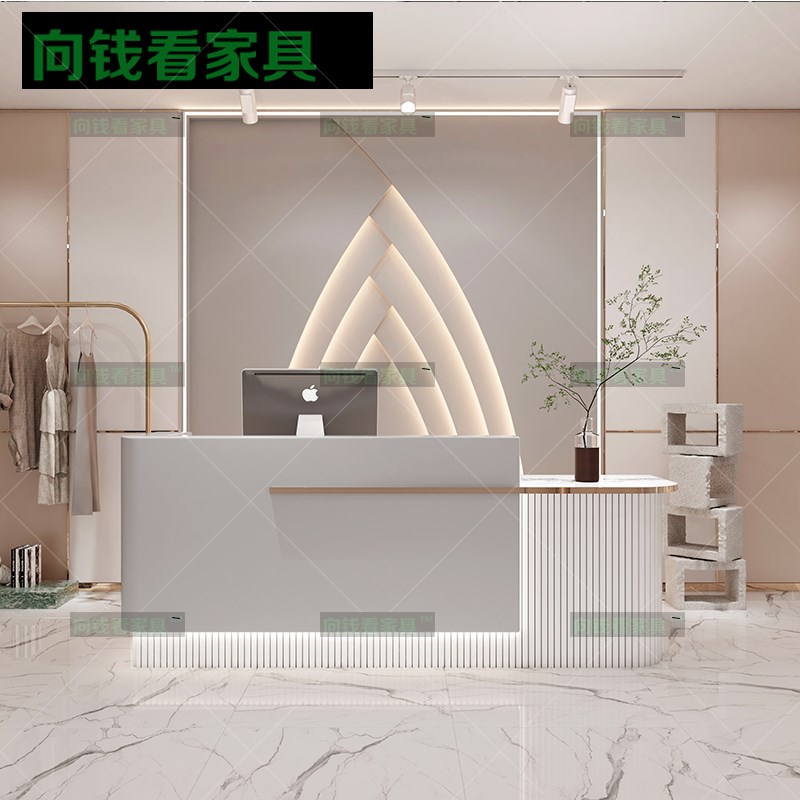 弧形收银台柜台简约现代前台接待台烤漆服装店美容美发店小型吧台
