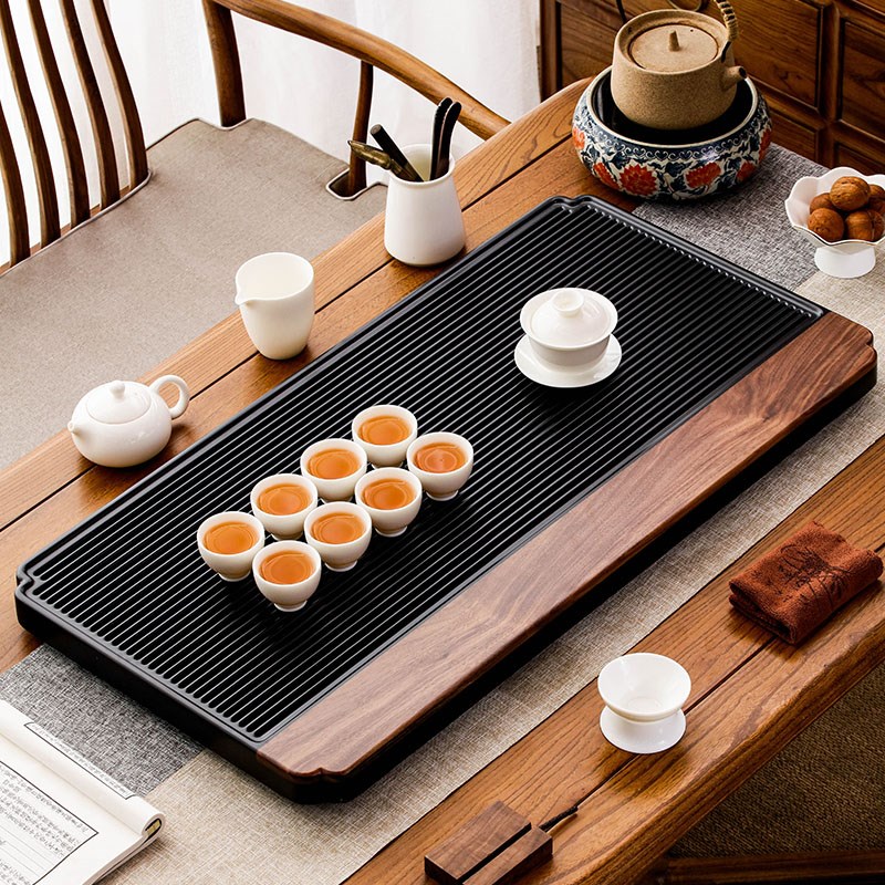 电木款茶盘胡桃木双色现代简约茶具家用大号高档精致办公室泡茶台