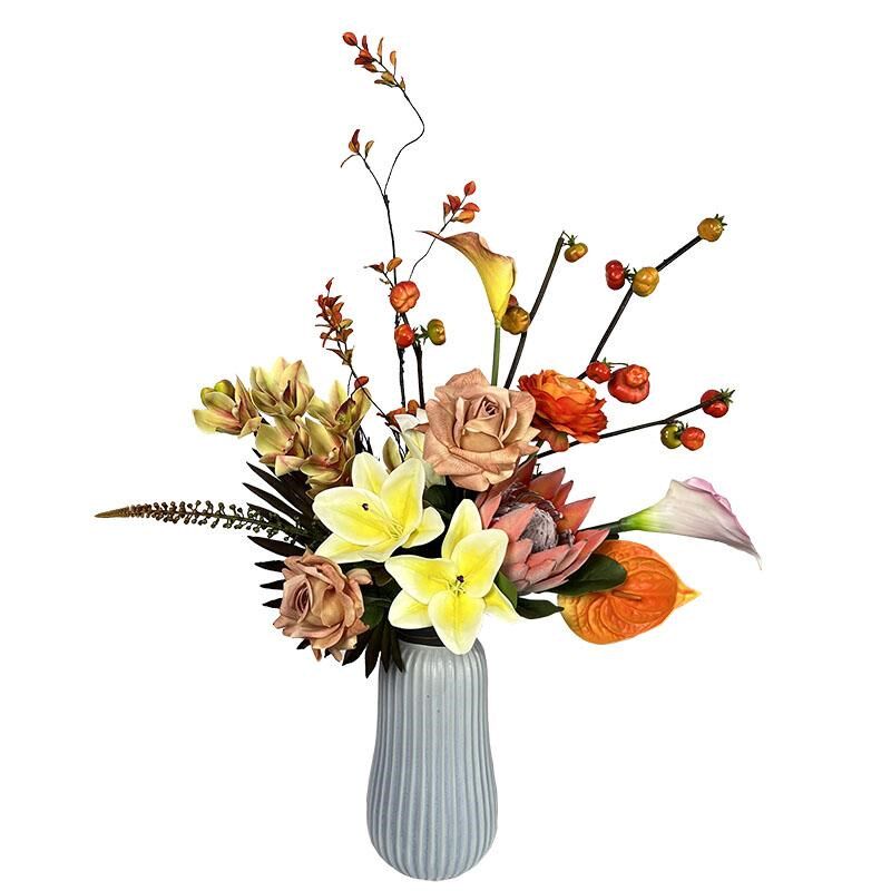 手感百合花仿真花束餐桌摆件湿感玫瑰装饰假花客厅电视柜摆设花艺