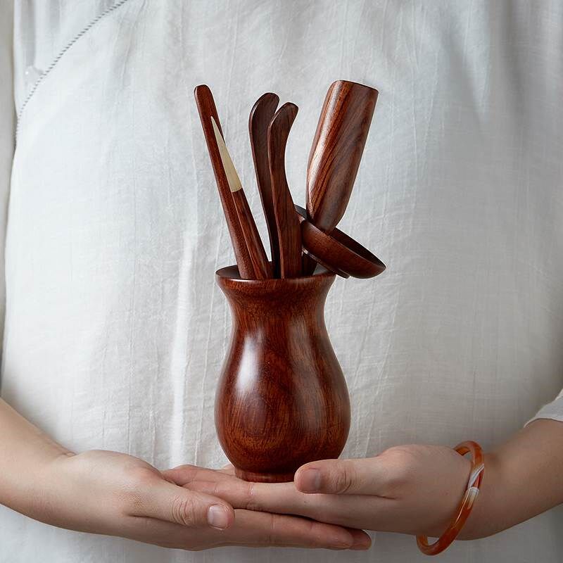 实木茶道六君子黑檀木茶筒茶针茶勺茶夹功夫茶具配件套装