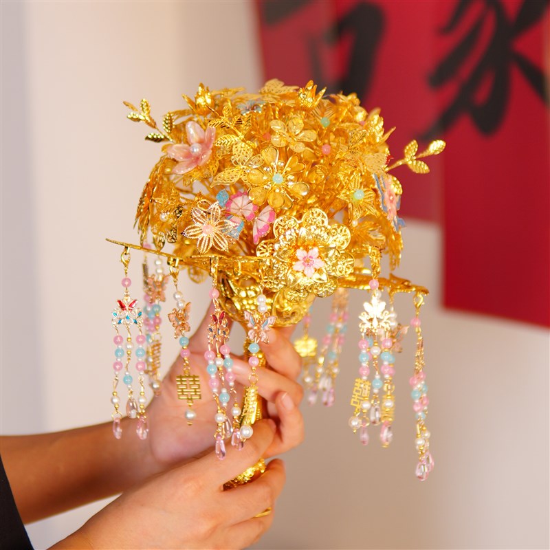 金色新娘手捧花洛神中式闺蜜婚礼高级手工制作结婚礼物DIY成品花