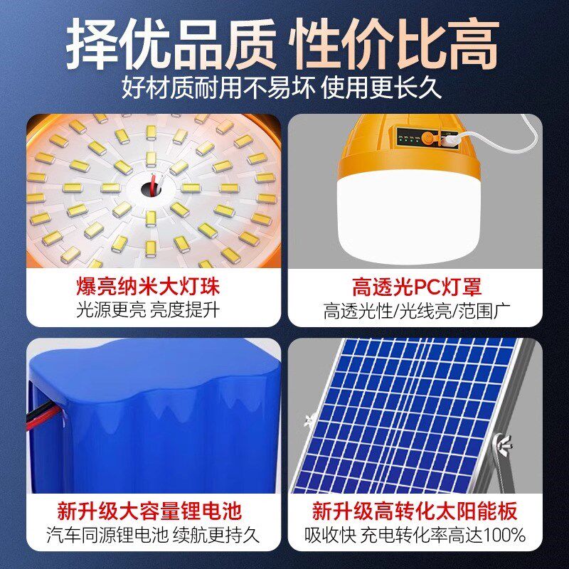 太阳能灯泡led超亮家用室外防水充电式应急灯庭院路灯农村免布线