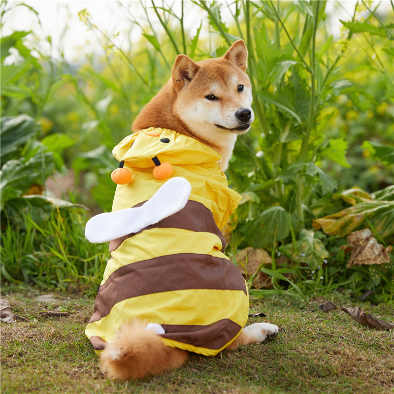 宠物雨衣 可爱小蜜蜂装柯基法斗柴犬防水雨披连帽狗衣服雨衣外套