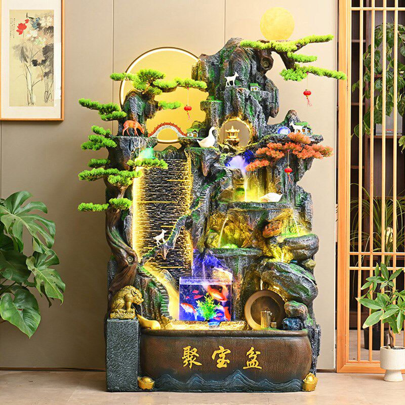 大型假山流水喷泉鱼缸客厅办公室内风水轮景观开业风车循环水摆件