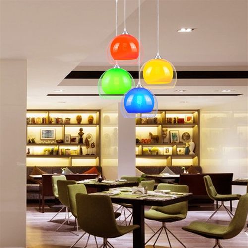 彩色餐厅吊灯简约亚克力单头LED创意超市中西餐馆吧台三头吊灯具