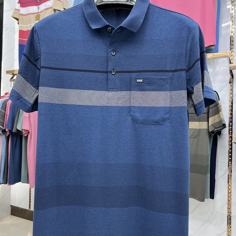 夏短袖真实口袋中老年男纯棉翻领t恤 爸爸休闲宽松polo衫男装上衣