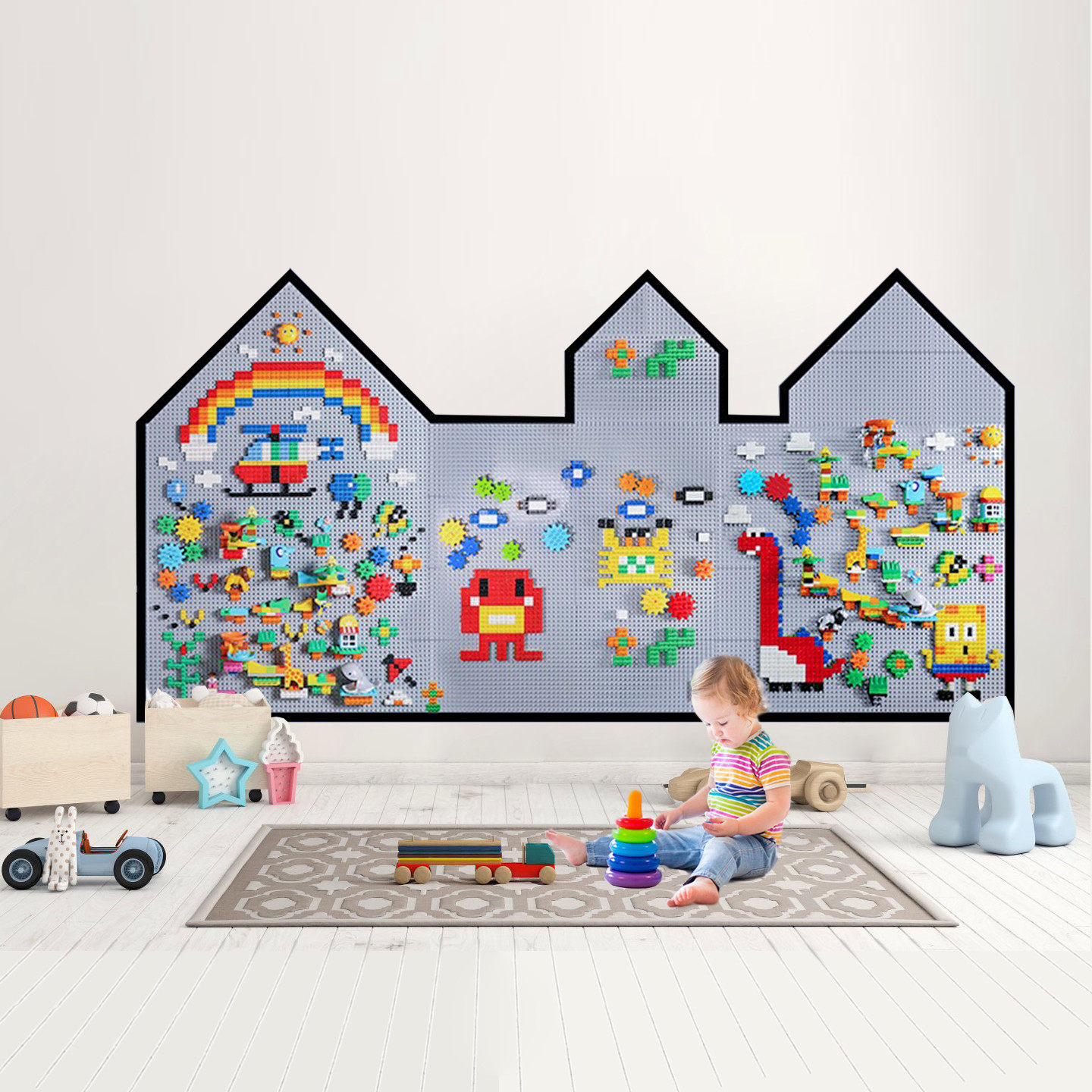 大颗粒兼容樂高积木墙黑板墙二合一DIY拼装益智玩具家用儿童幼儿