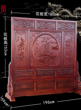 东阳木雕立式落地座屏迎客松实木仿古中式酒店屏风客厅玄关隔断