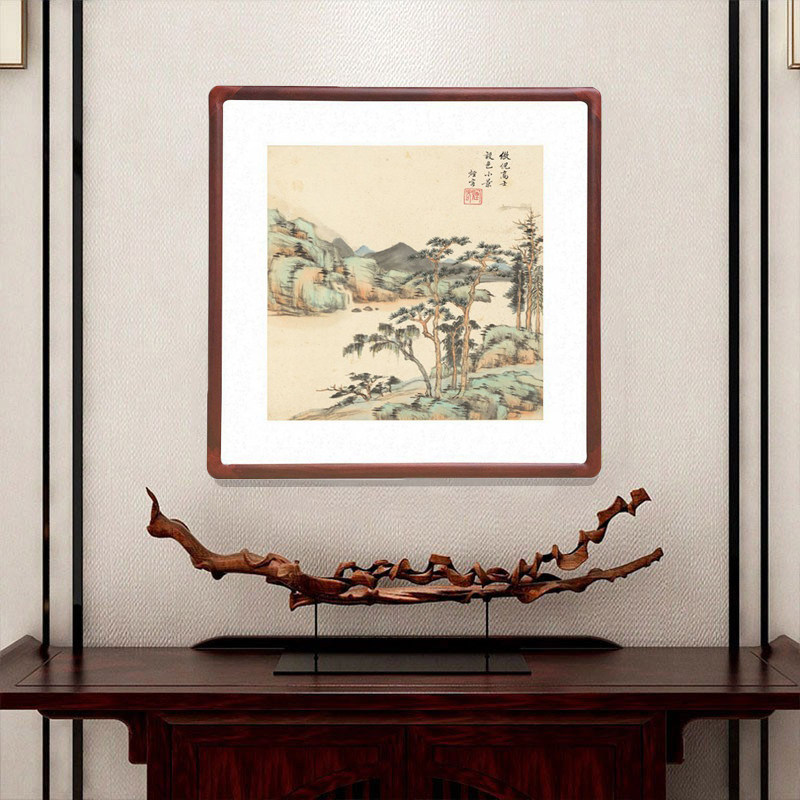王时敏仿古山水画有框中式客厅餐厅装饰画办公室挂画玄关斗方字画