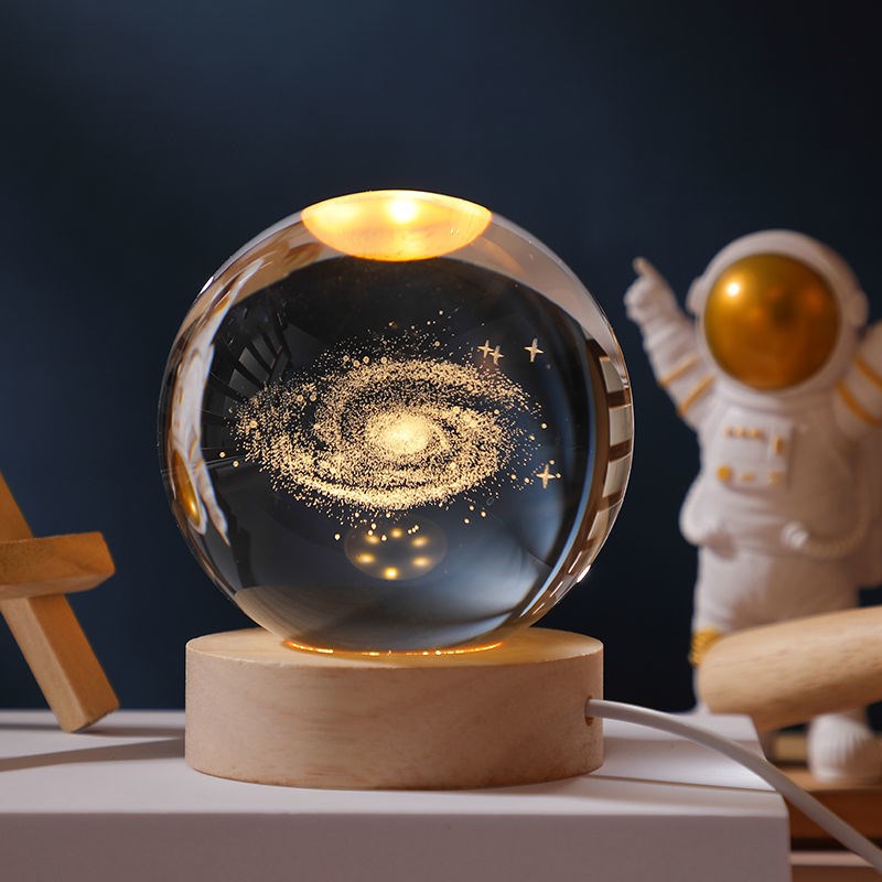 银河系发光水晶球 梦幻月球太阳系氛围小夜灯创意星球卧室星空灯
