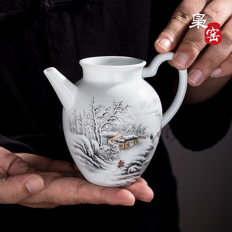 景德镇陶瓷手绘公道杯手工玉泥雪景分茶器茶海泡茶器功夫茶具配件