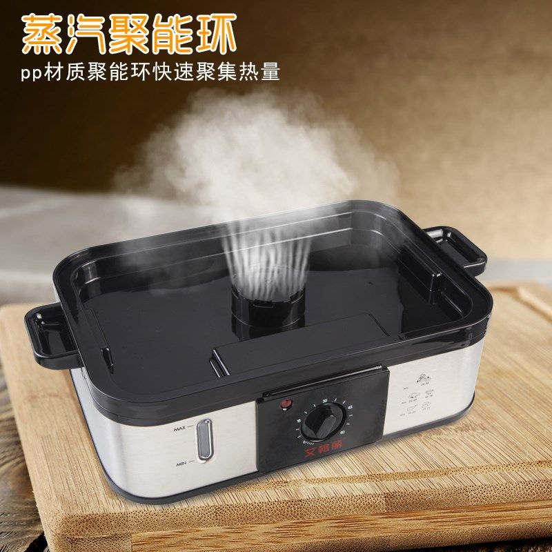 长方形双层多功能蒸笼家用防干烧超大容量透明定时机械蒸鱼电蒸锅