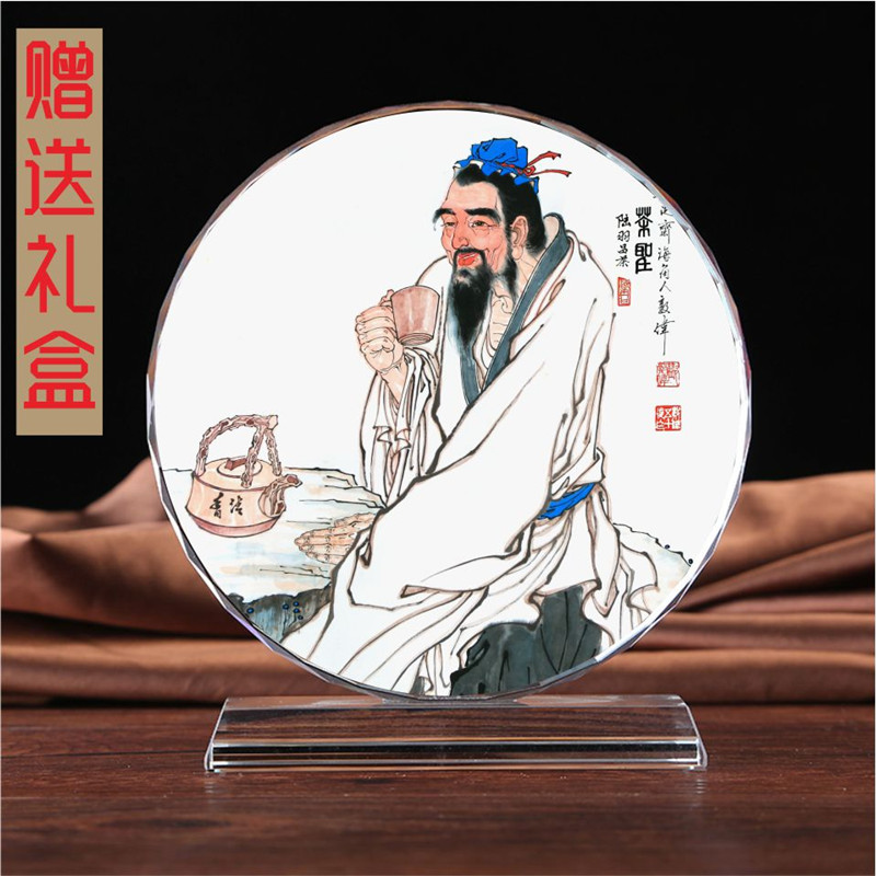 唐代茶学家茶神陆羽画像水晶模型摆件手工工艺品书房装饰品摆设