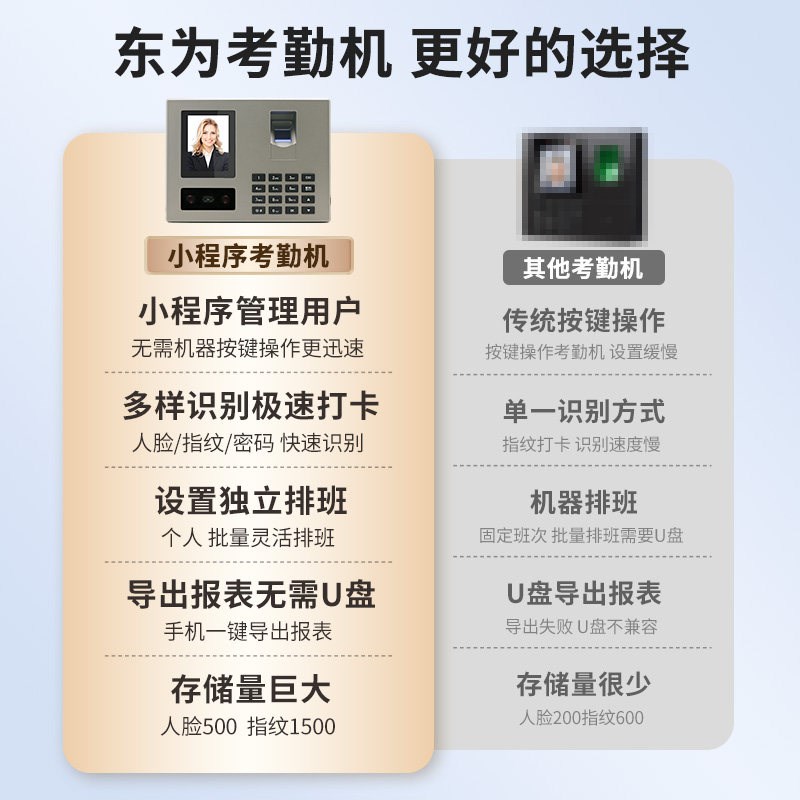 东为打卡机指纹人脸识别签到机企业公司刷脸考勤机员工上班下班签