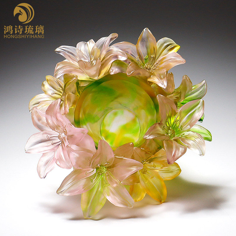 琉璃艺术品百合花花瓶摆件客厅插花玄关餐桌轻奢装饰品搬新家礼物