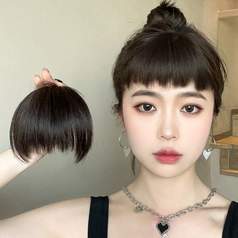 假发刘海女自然前额真发狗啃刘海隐形眉上空气假刘海齐厚刘海发片