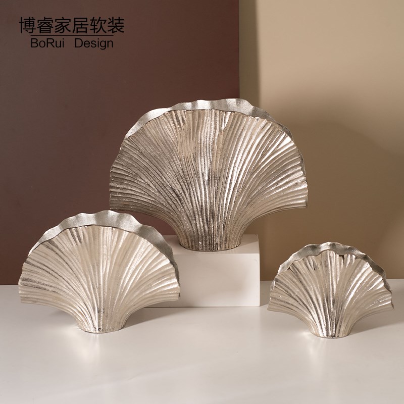 现代轻奢金属铝制银色银杏叶造型花器客厅卧室创意家居装饰品摆件
