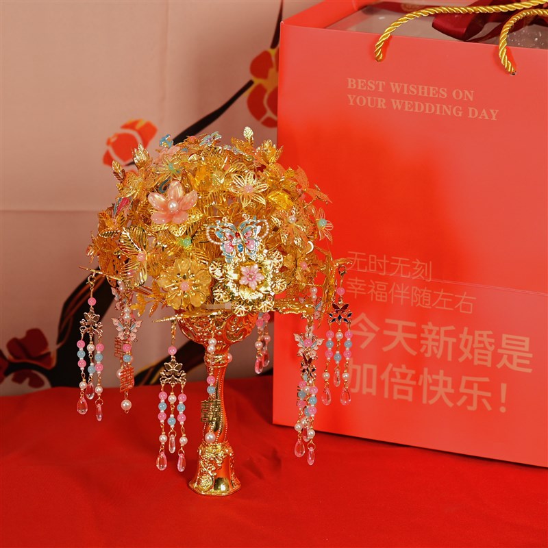 金色新娘手捧花洛神中式闺蜜婚礼高级手工制作结婚礼物DIY成品花
