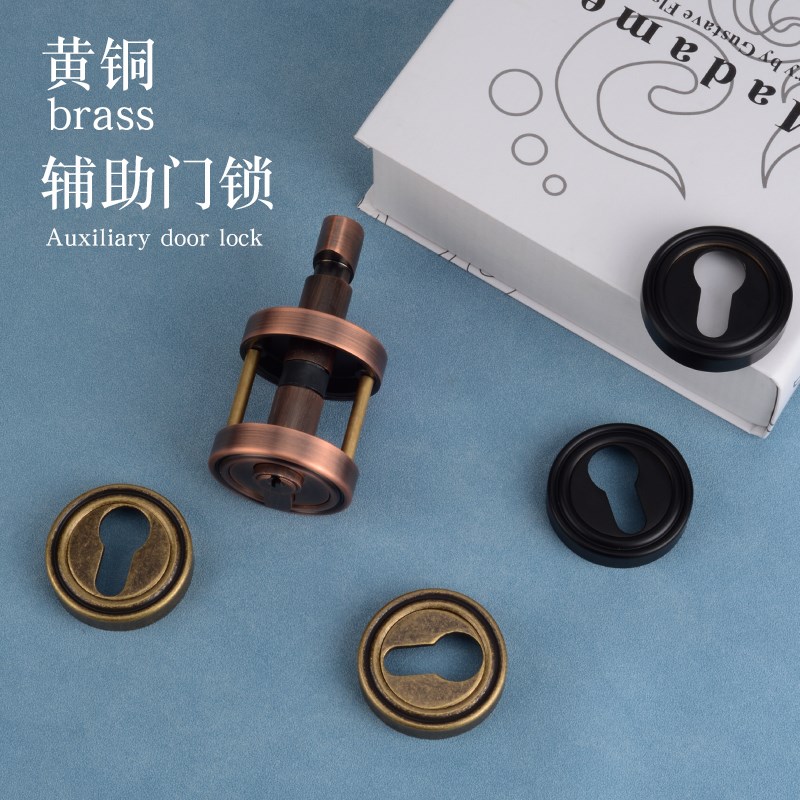 世连泰好纯铜黑色复古大门拉手辅助锁通道全铜背景门隐形门双面锁